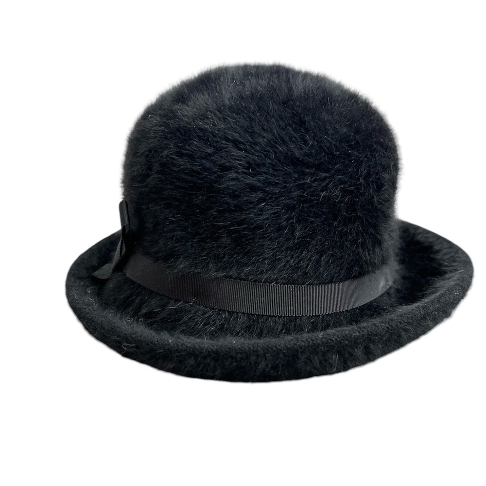 Vintage 80s KANGOL made in England fuzzy black trilby hat - Picture 4 of 8